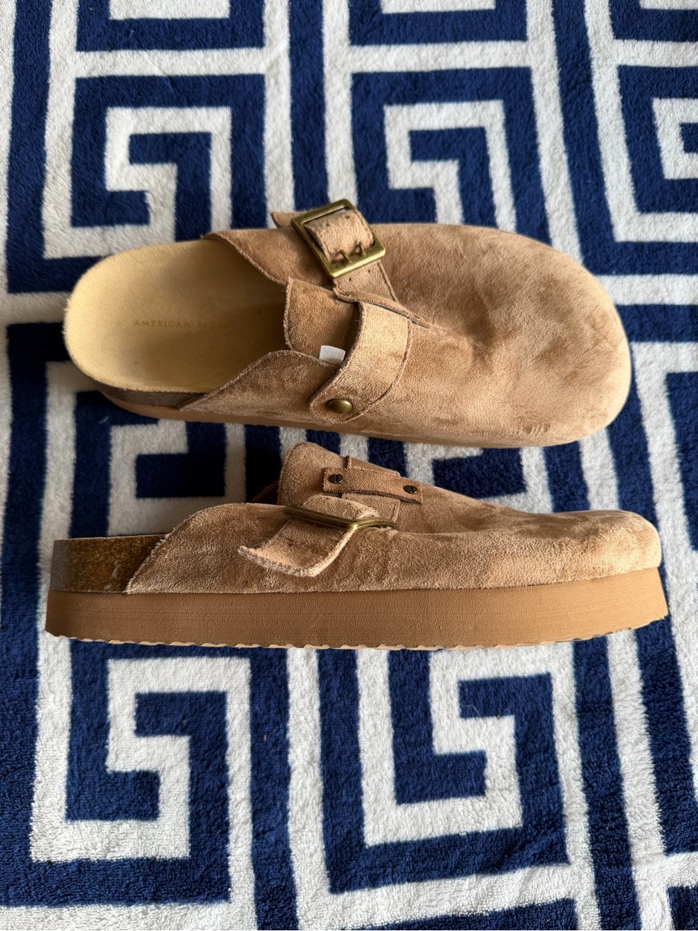 American Eagle Outfitters Suede Adjustable Buckle Clogs in Tan - Picture 3 of 4